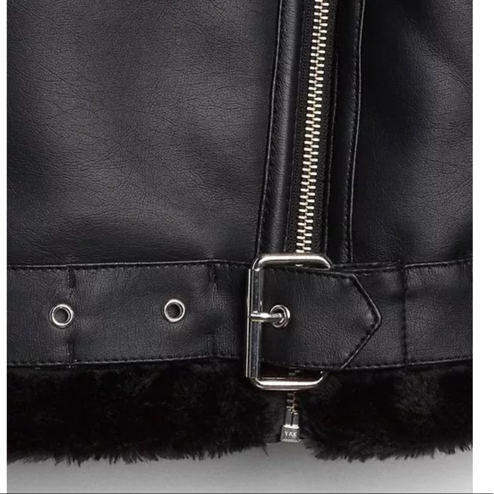 Gap Girl XS Black Faux Leather Biker Jacket - Picture 6 of 8